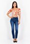 Women Square Neck Short Sleeves Printed Crop Top, Brown - 3