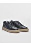 Genuine Leather Navy Blue Lace-Up Men's Sports Shoes - 2