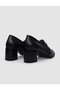 100% Genuine Leather Black Women's Thick Heeled Shoes - 4