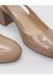 100% Genuine Leather Beige Patent Leather Women's Heeled Shoes - 4