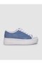 100% Genuine Leather White - Blue Lace-Up Women's Sports Shoes