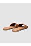 100% Genuine Leather Tan Knitted Detailed Women's Daily Slippers - 3
