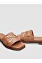 100% Genuine Leather Tan Buckle Detailed Women's Slippers - 4