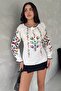 Women's White Waist Tie Embroidered Cotton Blouse - 6