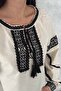 Women's Beige Tasseled Embroidered Cotton Blouse - 3