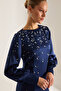 Maddie Midi Long Sleeve Dark Blue Evening Gown - 2