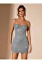 Mini Gray Glitter Cup Detailed Dress with Stone Straps - 8