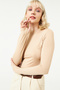 Women's Navy Blue Cream Crew Neck 2-Piece Finger Detailed Bodysuit - 5