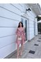 Pink Aden Dress Flared Skirt Elasticated Long Sleeves Shoulder Pleat Detail - 5