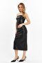 Black Strapless Faux Leather Midi Dress - 2