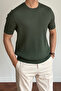 Men's Khaki Ribbed Slim Fit Crew Neck Knitwear T-Shirt - 7