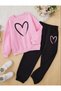 Heart Printed Girls/Boys Crew Neck Sweatshirt Tracksuit Set