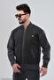 Gray Men's Dad and Middle-Aged Men's Knitwear Steel Knit Patterned Lined Acrylic Zippered Winter Dad Cardigan - 2