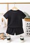 Children's Teddy Bear Design Printed Top and Bottom Set Cotton Shorts T-Shirt Set - 2