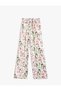 Pleat Detailed High Waist Viscose Floral Palazzo Satin Pants - 3