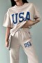 USA New York City Printed Oversize Summer Top and Bottom Tracksuit Set - 2