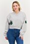 Women V Neck Long Neck Long Sleeve Graphic Sweatshirt, Grey