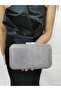 Women's Evening Big Stone Look Platinum Smoked Glossy Chain Wedding Party Bag - 2