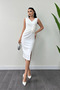 Atlas Fabric Rose Detailed Pencil Dress - White