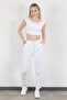 Women's Elastic Waist Double Pocket Skinny Trousers White - 5121
