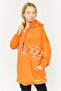 Women Hood Neck Textured Long Sleeves Sweatshirt, Orange