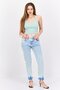 Women Carrot Fit Washed Stretchable Mom Jeans, Blue - 2