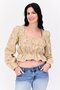 Women Square Neck Long Sleeves Floral Print Blouse, Tan