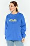 Women Crew Neck Graphic Print Long Sleeves Sweatshirt, Blue