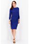Women Boat Neck Long Sleeve Plain Midi Dress, Blue - 3