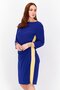 Women Boat Neck Long Sleeve Plain Midi Dress, Blue - 4