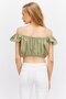 Women Off Shoulder Short Sleeve Solid Crop Top, Khaki - 3