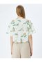 V-Neck Short Sleeve Lacing Detail Linen Blended Shirt - 4