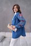 Women's Denim Kimono Jacket with Embroidered Tulle Flowers and Stones on the Back and Sleeves - 4