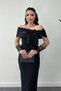 Atlas Fabric Collar Ribbon Detail Pencil Dress - Black - 3