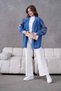Women's Denim Kimono Jacket with Embroidered Tulle Flowers and Stones on the Back and Sleeves - 3
