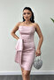 Satin Fabric Strapless Mini Dress - Pudra - 4