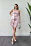 Satin Fabric Strapless Mini Dress - Pudra - 2