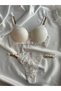 Women's White Lace Chain Detailed Underwire Padded Bra Set Underwear Set - 7