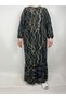 Women's Black Green Mustard Crew Neck Long Sleeve Sleeve Ankles Elastic Ruffled Hem Mother Dress - 2