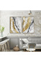 Hari̇kabi̇rev | Gold-Grey Abstract Patterned Combination 001 | Tempered Frame Glass Table 2 Pieces Vertical