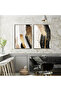 WONDROUS BLACK-GOLD-GRAY ABSTRACT PATTERNED COMBINATION TEMPERED FRAMED GLASS TABLE 2-PIECE VERTICAL