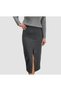 Gray Striped Fabric Front Mid Slit Midi Length Lined Skirt - 3