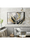 Hari̇kabi̇rev | Gold-Black-Gray Abstract Leaf Combination 02 | Tempered Frame Glass Table 2 Pieces Vertical