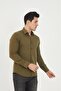 Khaki-Slim Fit Cotton Linen Texture Men's Shirt - 5