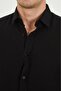 Black-Slim Fit Cotton Linen Texture Men's Shirt - 5