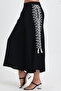Women's Black Ethnic Authentic Embroidered Elastic Waist Loose Pacal Pants - 3
