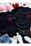 Dear Couple Combination Black Love Heart Printed Oversize T-Shirt - 2
