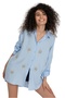 Women's Light Blue Eye Evil Eye Sequin Detailed Woven Shirt