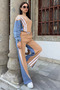 Beige Jeans Garnished Sweat Pants Double Set - 2
