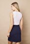 Women's Back Zipper Button Detailed Lightweight Lycra Fabric Above Knee Pencil Skirt - Navy Blue - 7
